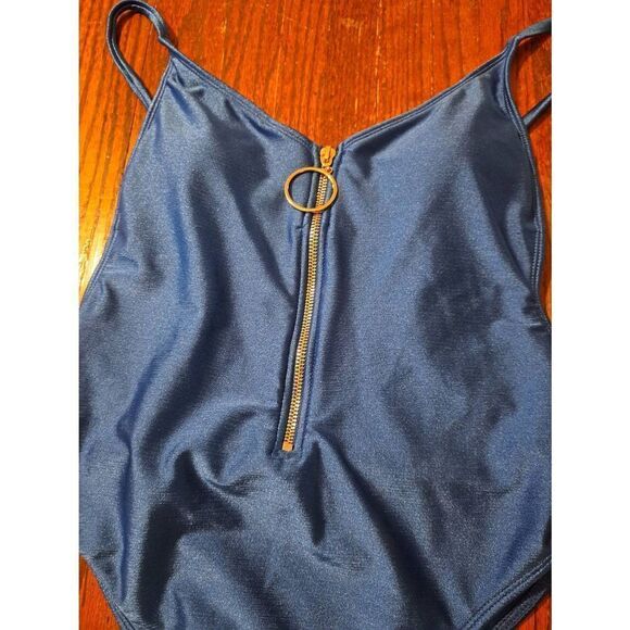 Juniors Medium No Boundaries Blue Earth Half Zip Swimsuit Bathing Suit Swimwear - Picture 2 of 6